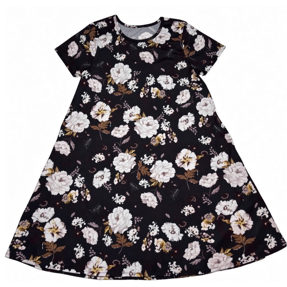 LuLaRoe Womens Jessie Dress XL Black Floral Roses Short Sleeve Autumn Scuba NWT